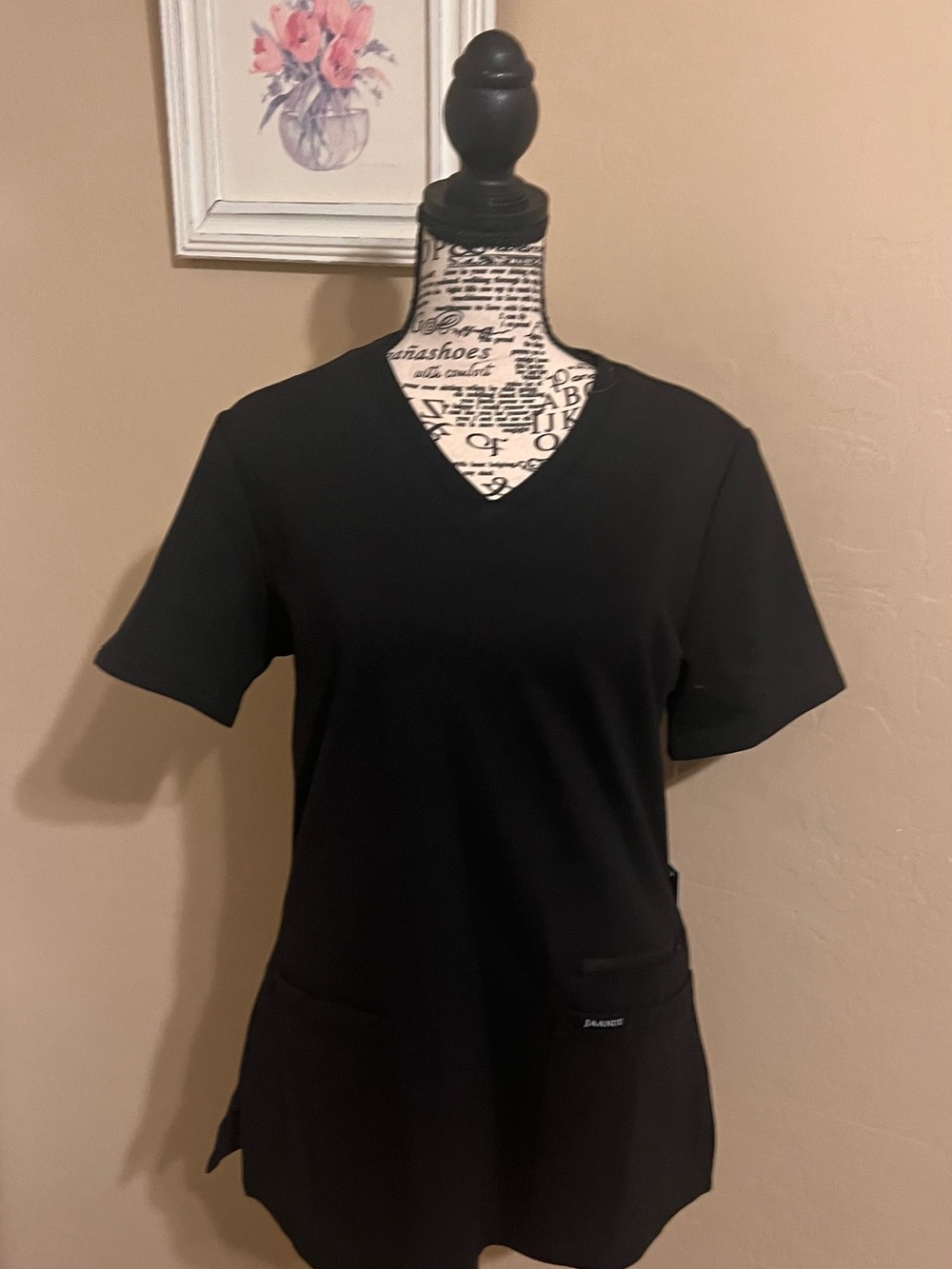 Jaanuu Black V-Neck Scrub Top with Front Pockets